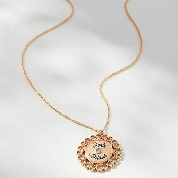 Anthropologie Circular Gold Pendant with Hearts. - Picture 1 of 4